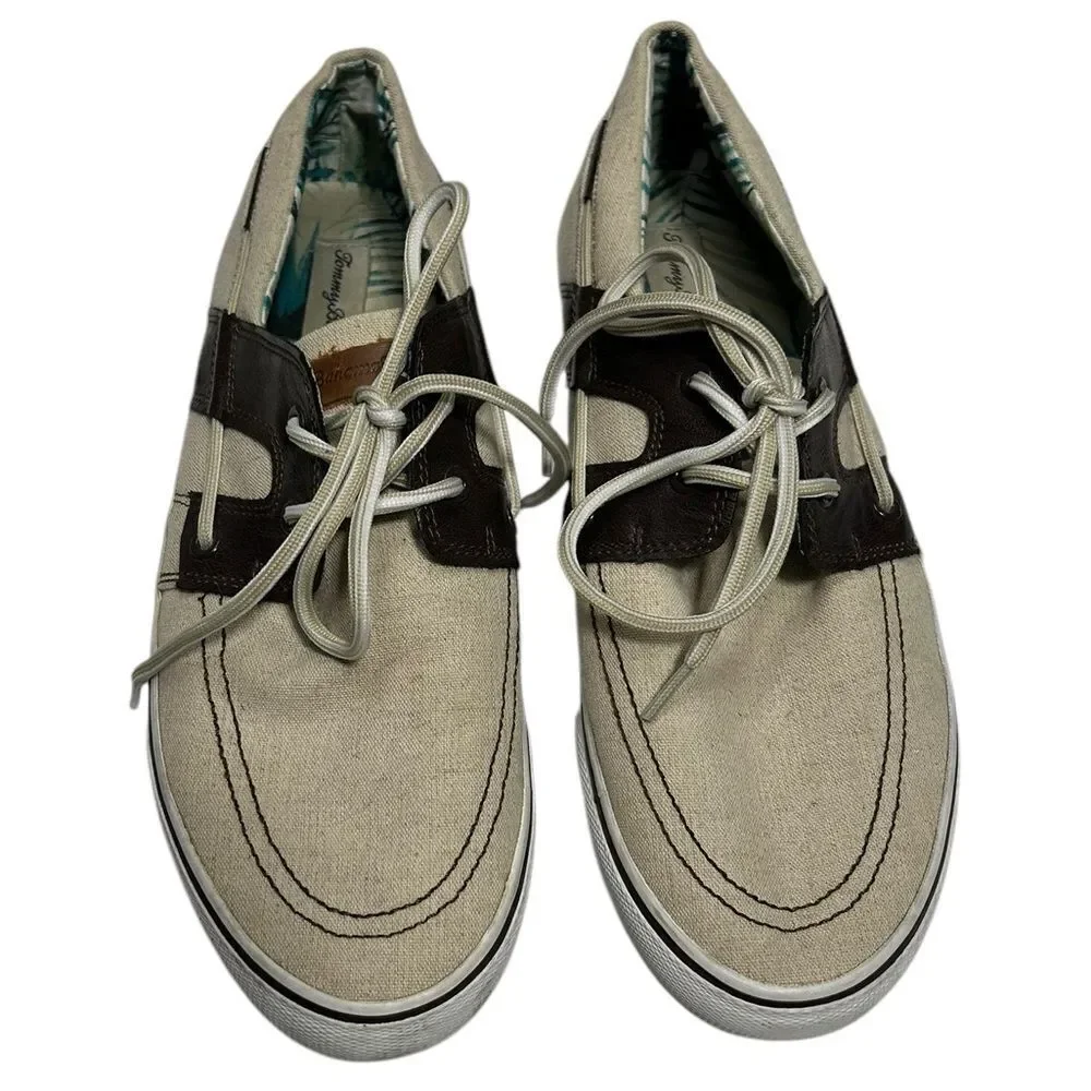 Tommy Bahama Leather and Canvas Boat Shoes Means Size 11